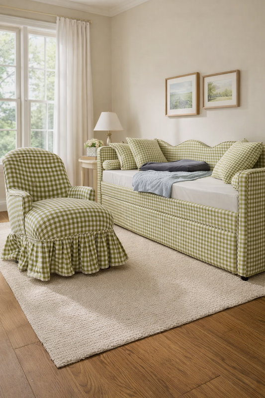 Posie Lochan Trundle Bed & Chair Set – Green Gingham
