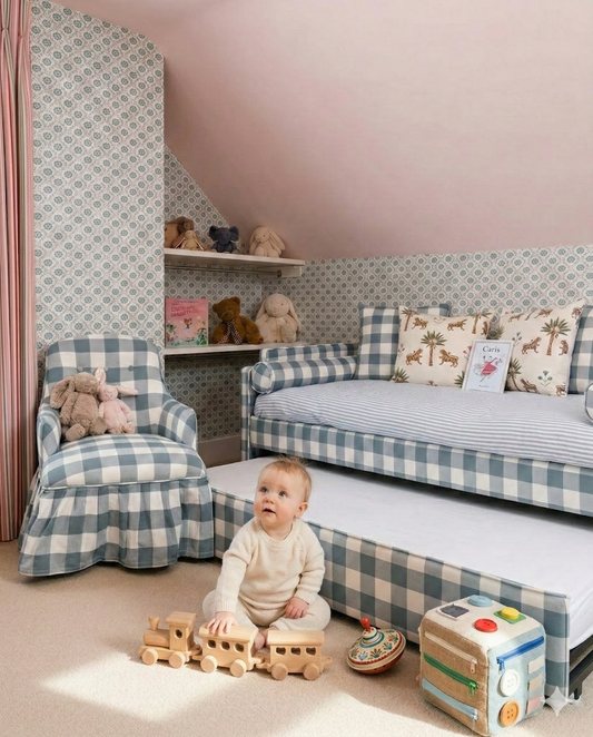 Posie Children Bed & Chair Set – Blue Gingham