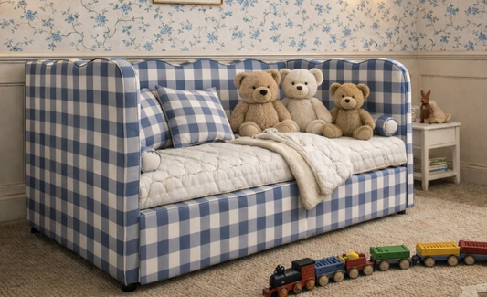 The Lochlan Trundle Bed - Wavy Blue Gingham