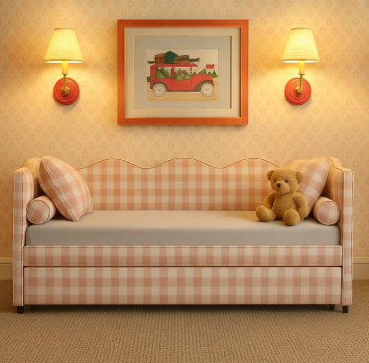 The Lochlan Trundle Bed - Wavy Pink Gingham